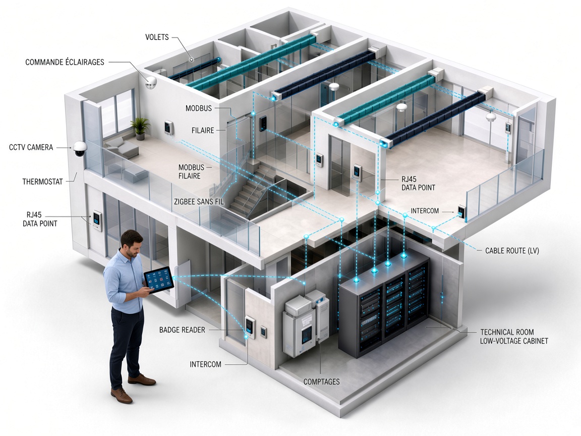 Plan 3D courant faible pour un projet Smalt Sur Mesure